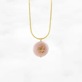 Gold Flower Rose Quartz Necklace