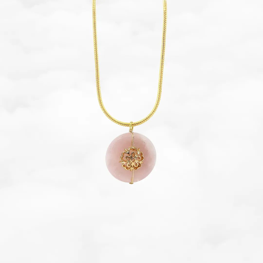 Gold Flower Rose Quartz Necklace