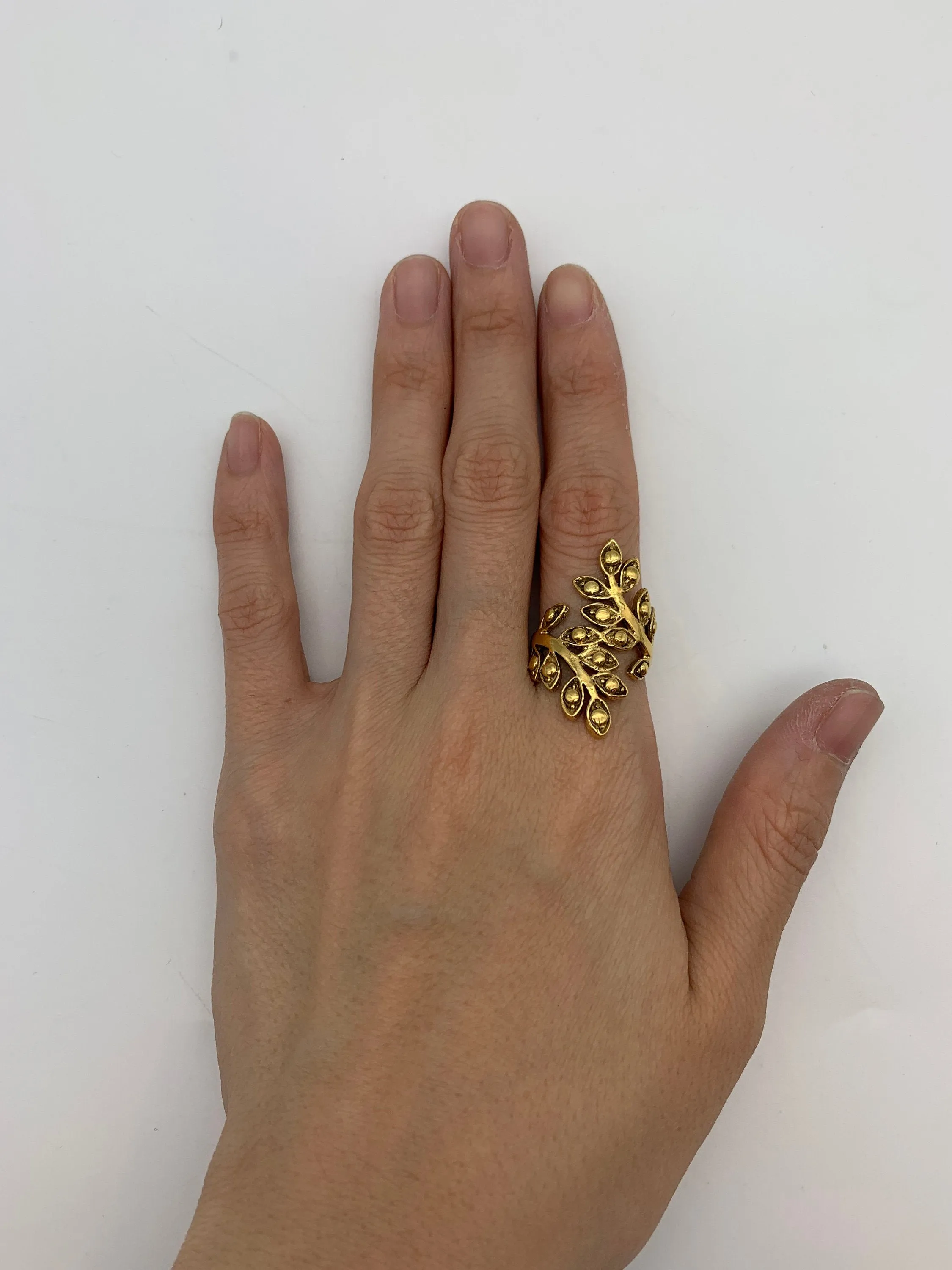 Gold Olives Ring - Ivy Leaf Ring, Leaves Long Ring