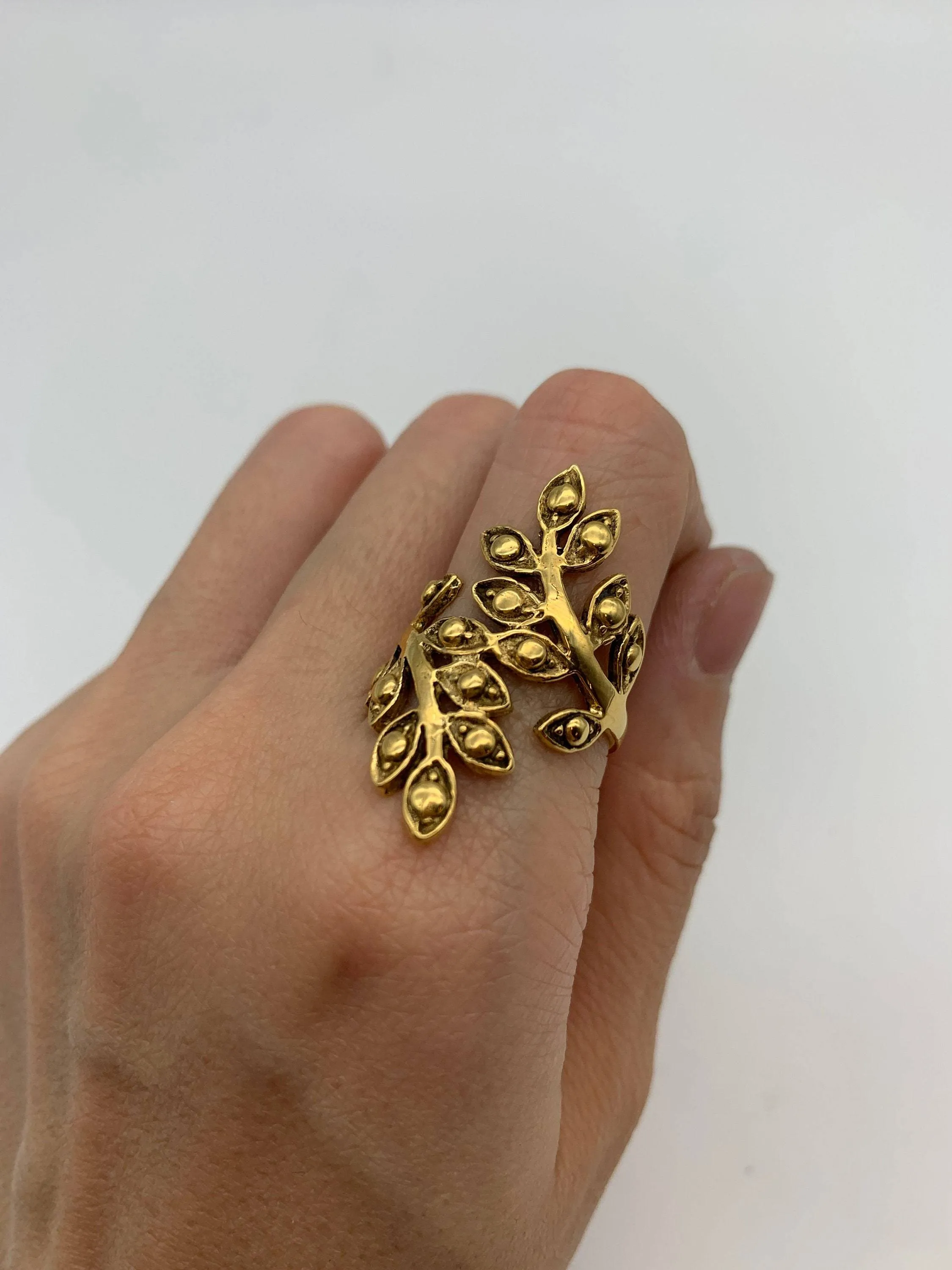 Gold Olives Ring - Ivy Leaf Ring, Leaves Long Ring