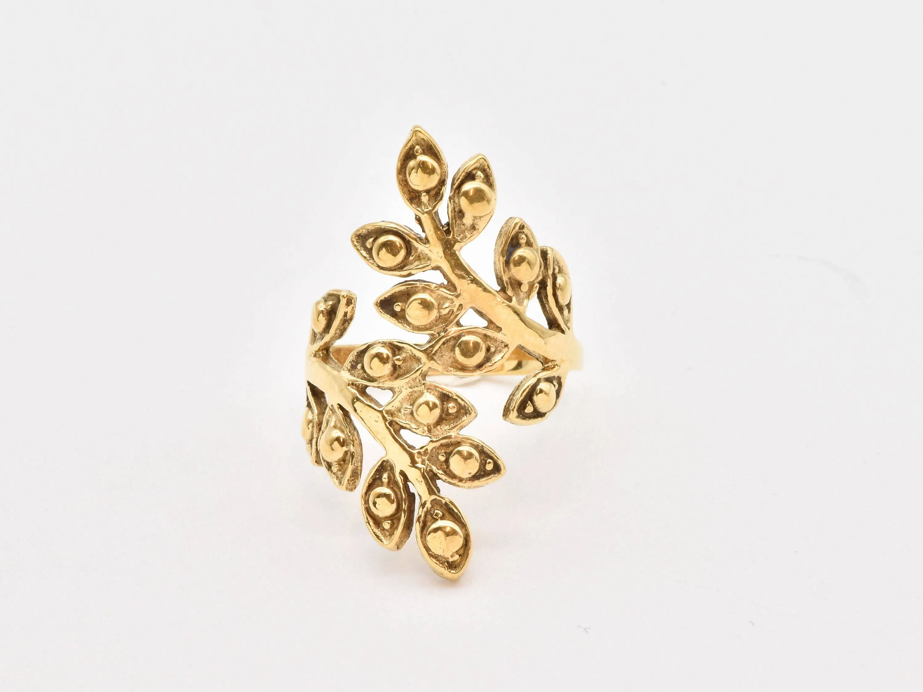 Gold Olives Ring - Ivy Leaf Ring, Leaves Long Ring