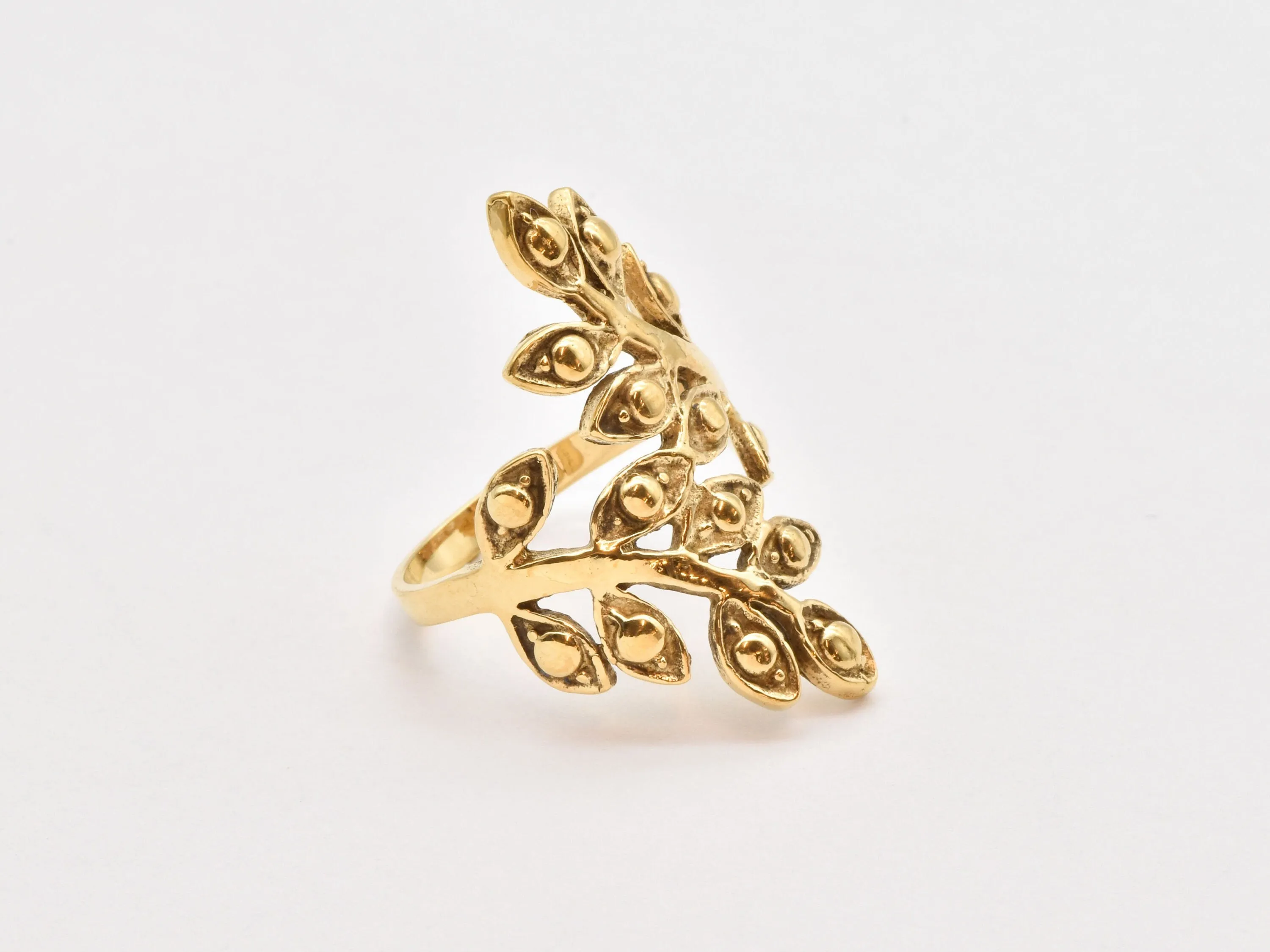 Gold Olives Ring - Ivy Leaf Ring, Leaves Long Ring