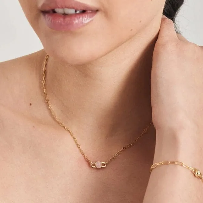 Gold Orb Rose Quartz Link Necklace N045-05G-RQ