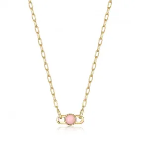 Gold Orb Rose Quartz Link Necklace N045-05G-RQ