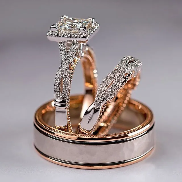 Gorgeous 3Pcs/Set Engagement Rings for Women with Zircon in Silver Color