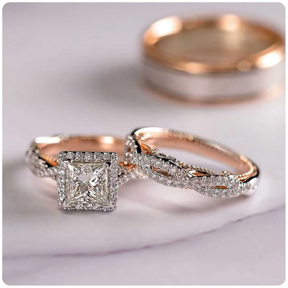 Gorgeous 3Pcs/Set Engagement Rings for Women with Zircon in Silver Color