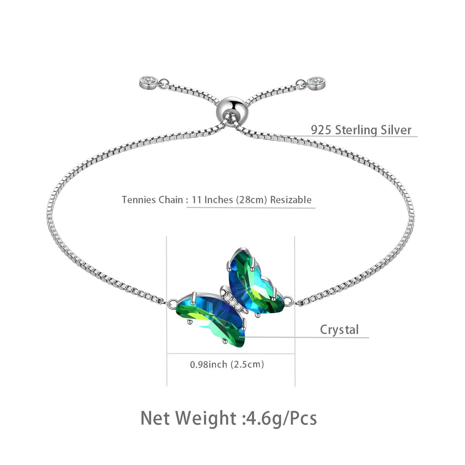 Green Butterfly Bracelet May Emerald Birthstone Women Girls Jewelry Birthday Gift