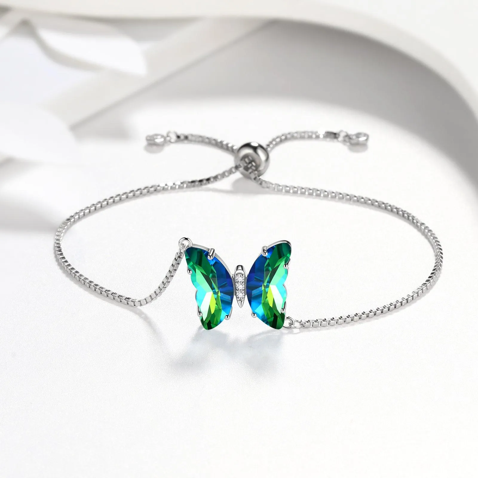 Green Butterfly Bracelet May Emerald Birthstone Women Girls Jewelry Birthday Gift
