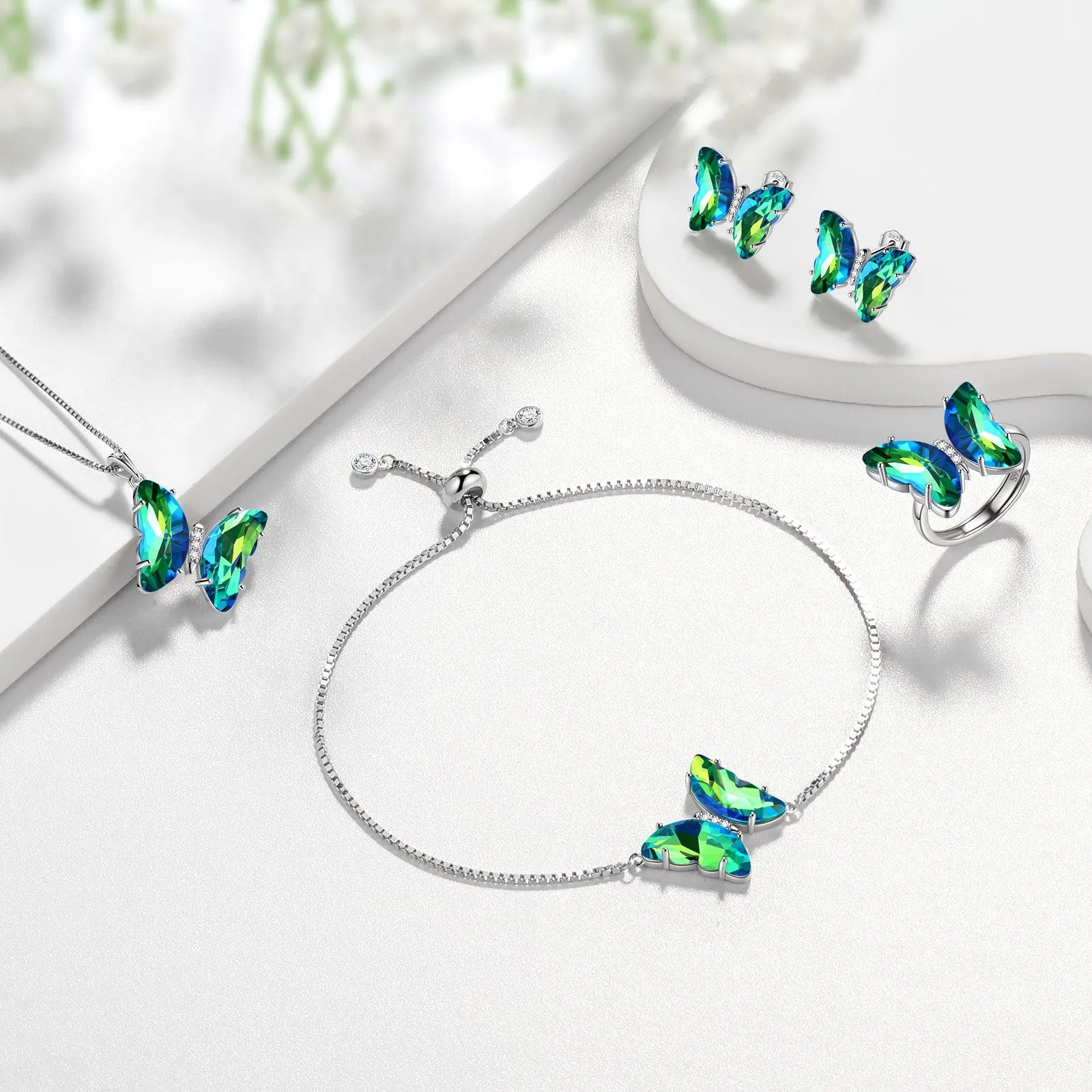 Green Butterfly Bracelet May Emerald Birthstone Women Girls Jewelry Birthday Gift