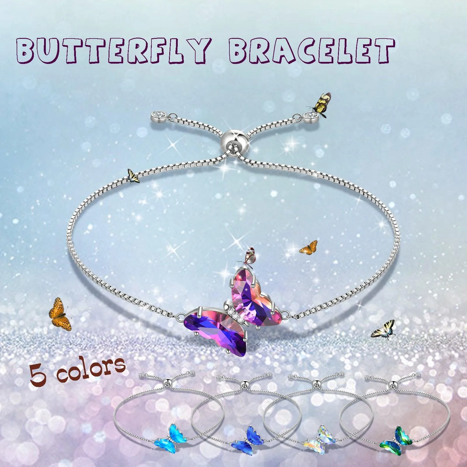 Green Butterfly Bracelet May Emerald Birthstone Women Girls Jewelry Birthday Gift