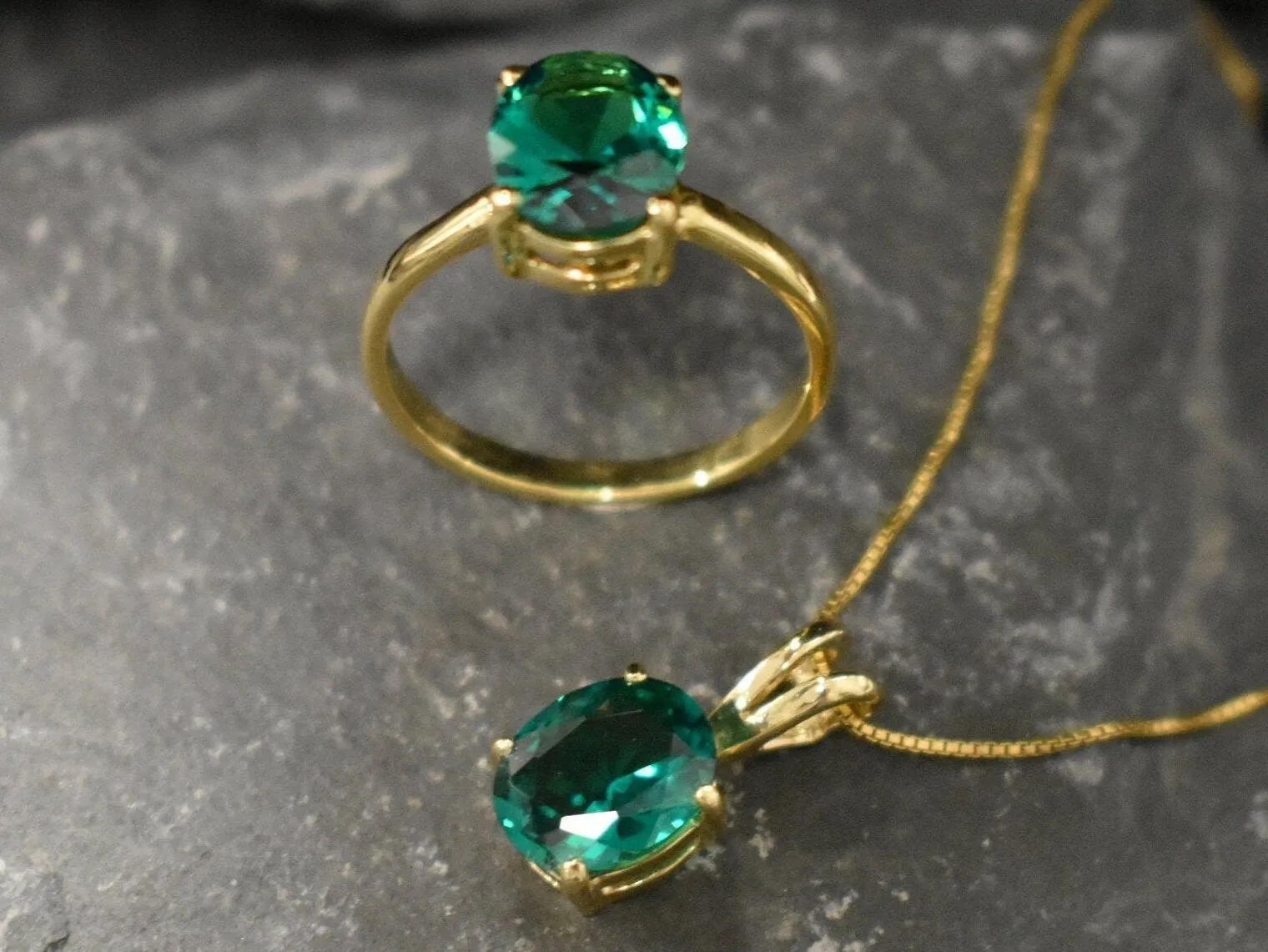 Green Emerald Ring - Gold Emerald Solitaire Ring, Emerald Promise Ring