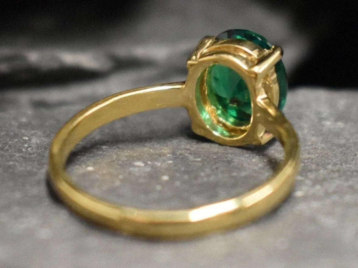 Green Emerald Ring - Gold Emerald Solitaire Ring, Emerald Promise Ring