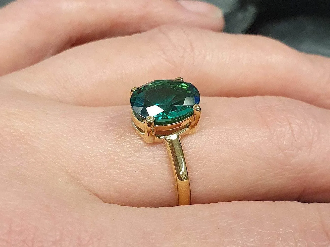 Green Emerald Ring - Gold Emerald Solitaire Ring, Emerald Promise Ring