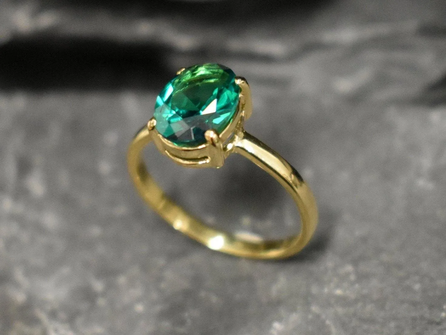 Green Emerald Ring - Gold Emerald Solitaire Ring, Emerald Promise Ring