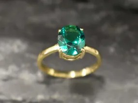 Green Emerald Ring - Gold Emerald Solitaire Ring, Emerald Promise Ring
