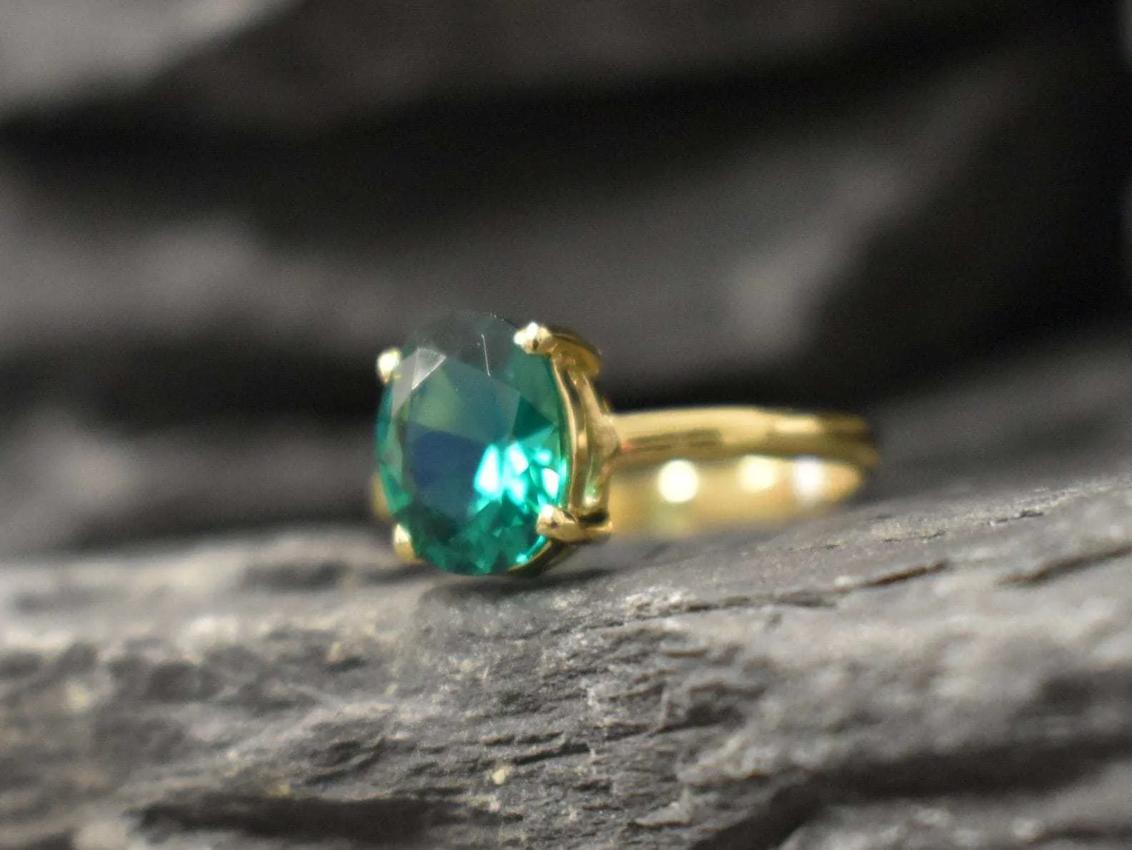 Green Emerald Ring - Gold Emerald Solitaire Ring, Emerald Promise Ring