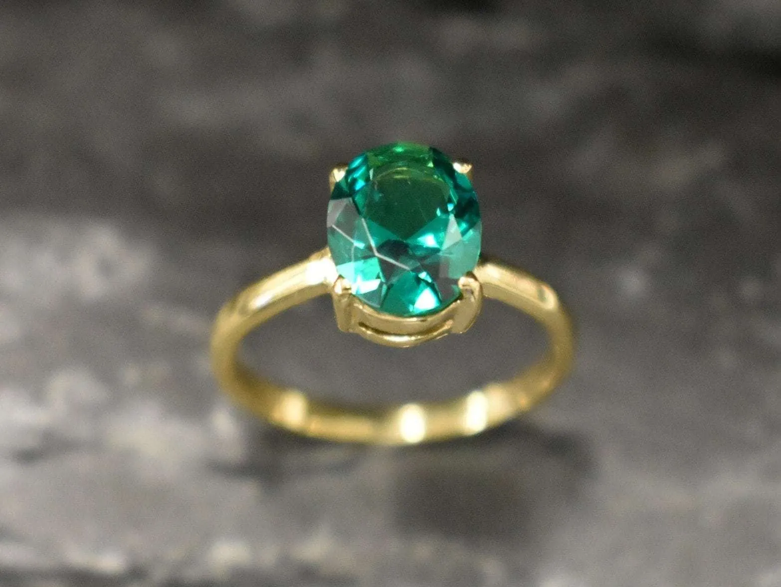 Green Emerald Ring - Gold Emerald Solitaire Ring, Emerald Promise Ring