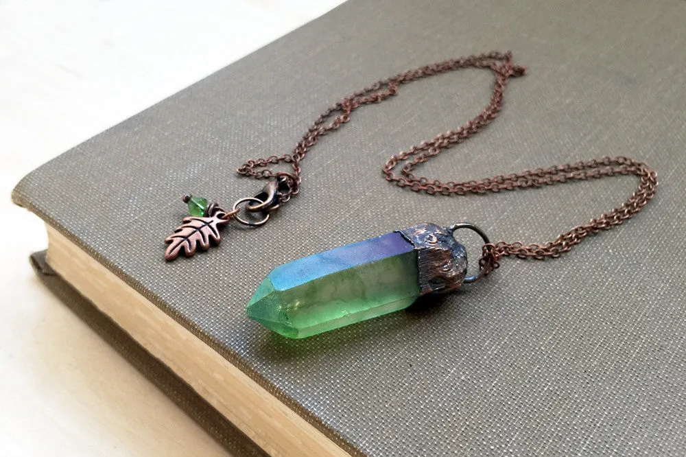 Green Forest Aura Crystal Necklace | Electroformed Crystal Necklace | Green Quartz Pendant