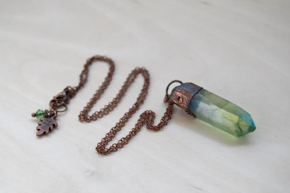 Green Forest Aura Crystal Necklace | Electroformed Crystal Necklace | Green Quartz Pendant