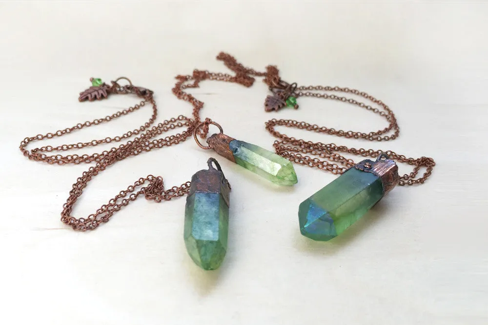 Green Forest Aura Crystal Necklace | Electroformed Crystal Necklace | Green Quartz Pendant