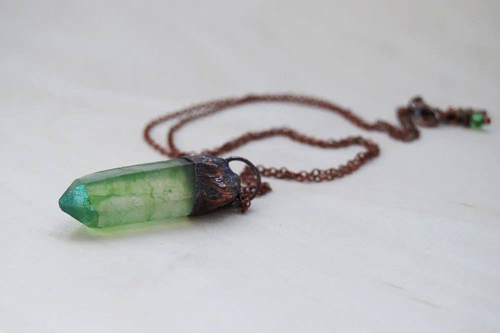 Green Forest Aura Crystal Necklace | Electroformed Crystal Necklace | Green Quartz Pendant