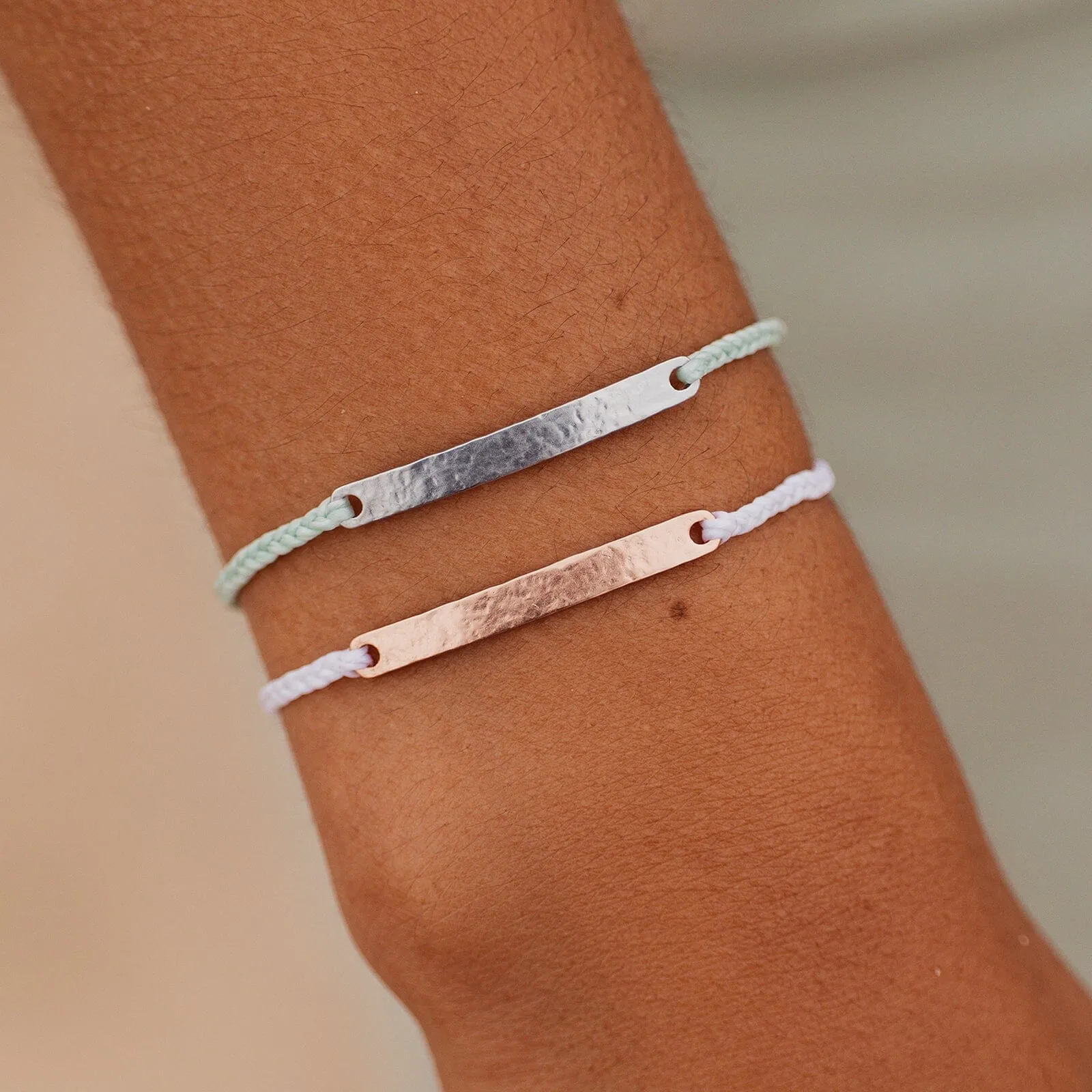 Hammered Bar Charm Bracelet