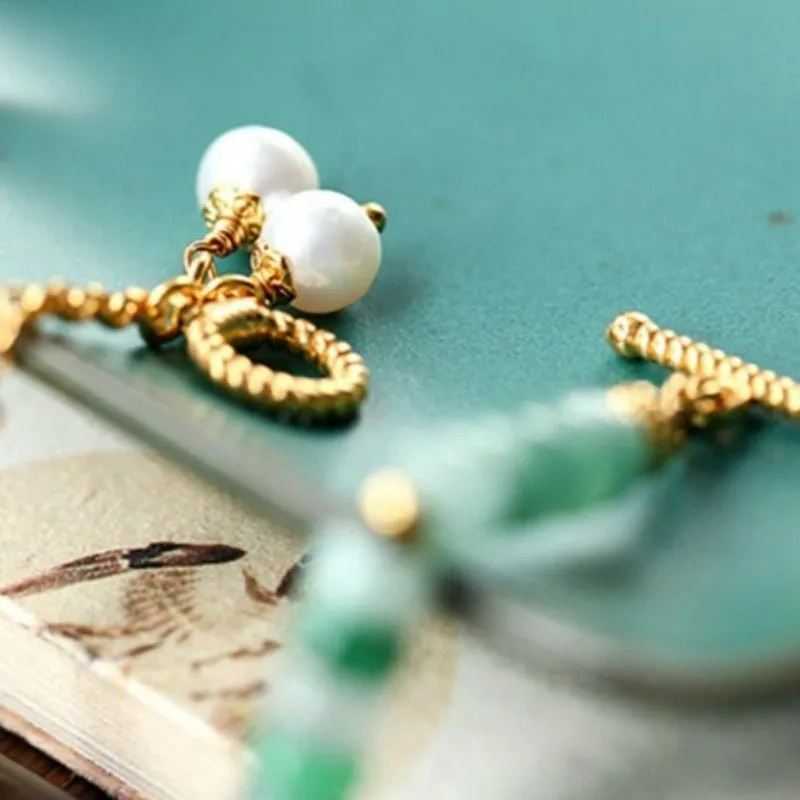Handmade Jade, Pearl, & Red Agate Butterfly Bracelet with 18K Charm