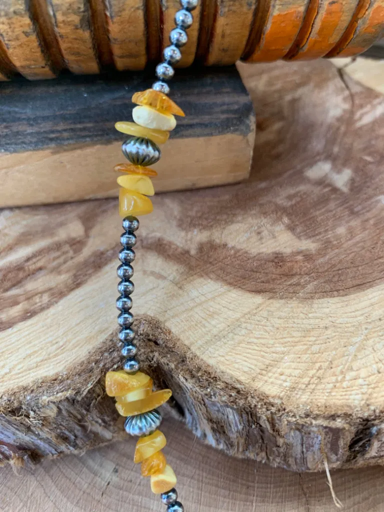 Handmade Sterling Silver Beads & Natural Yellow Amber  Necklace