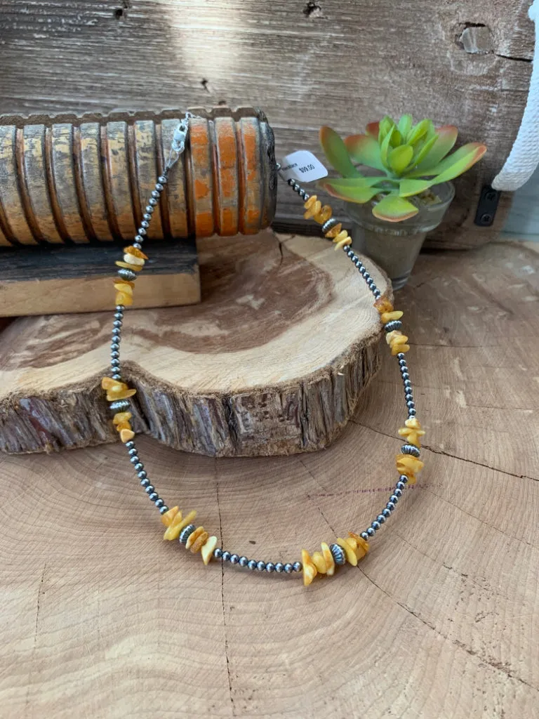 Handmade Sterling Silver Beads & Natural Yellow Amber  Necklace