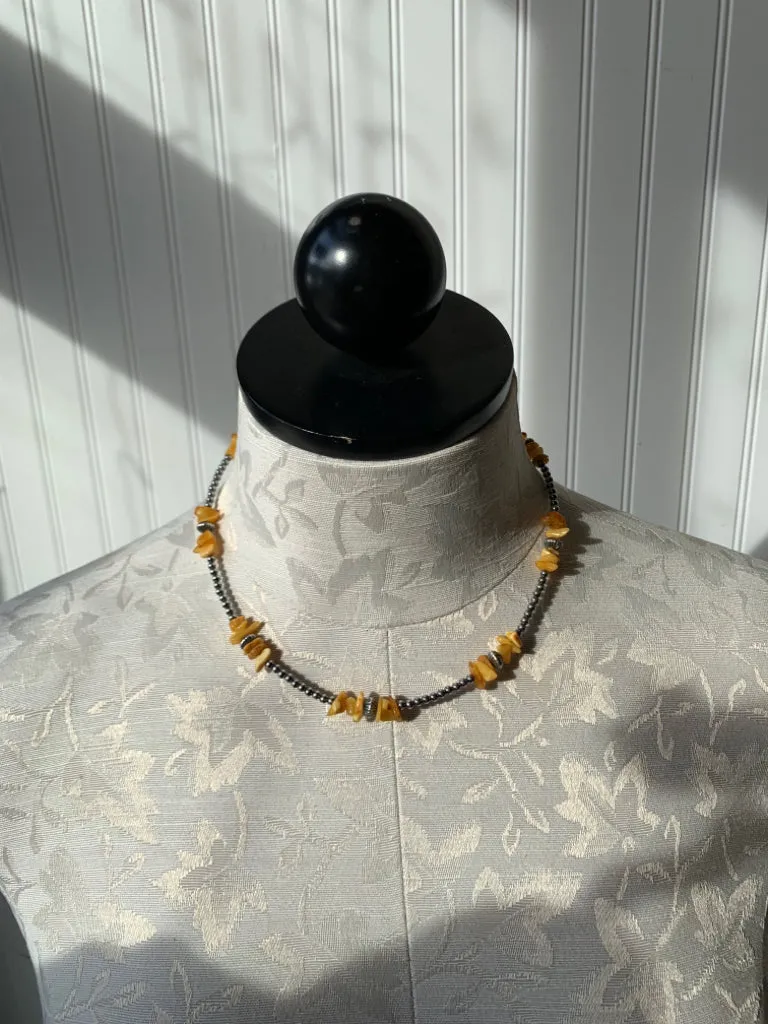 Handmade Sterling Silver Beads & Natural Yellow Amber  Necklace