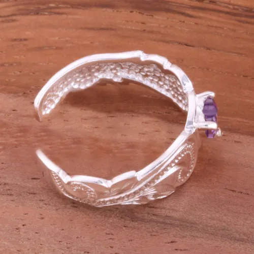 Hawaiian Scroll with Purple Heart CZ Cut Out Edge Toe Ring