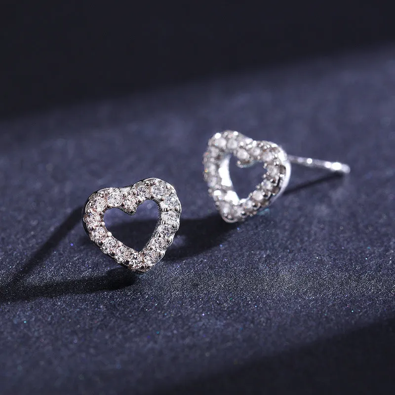 Heart-shaped Sterling Silver Earrings with Zircon Gem