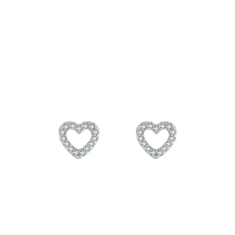 Heart-shaped Sterling Silver Earrings with Zircon Gem
