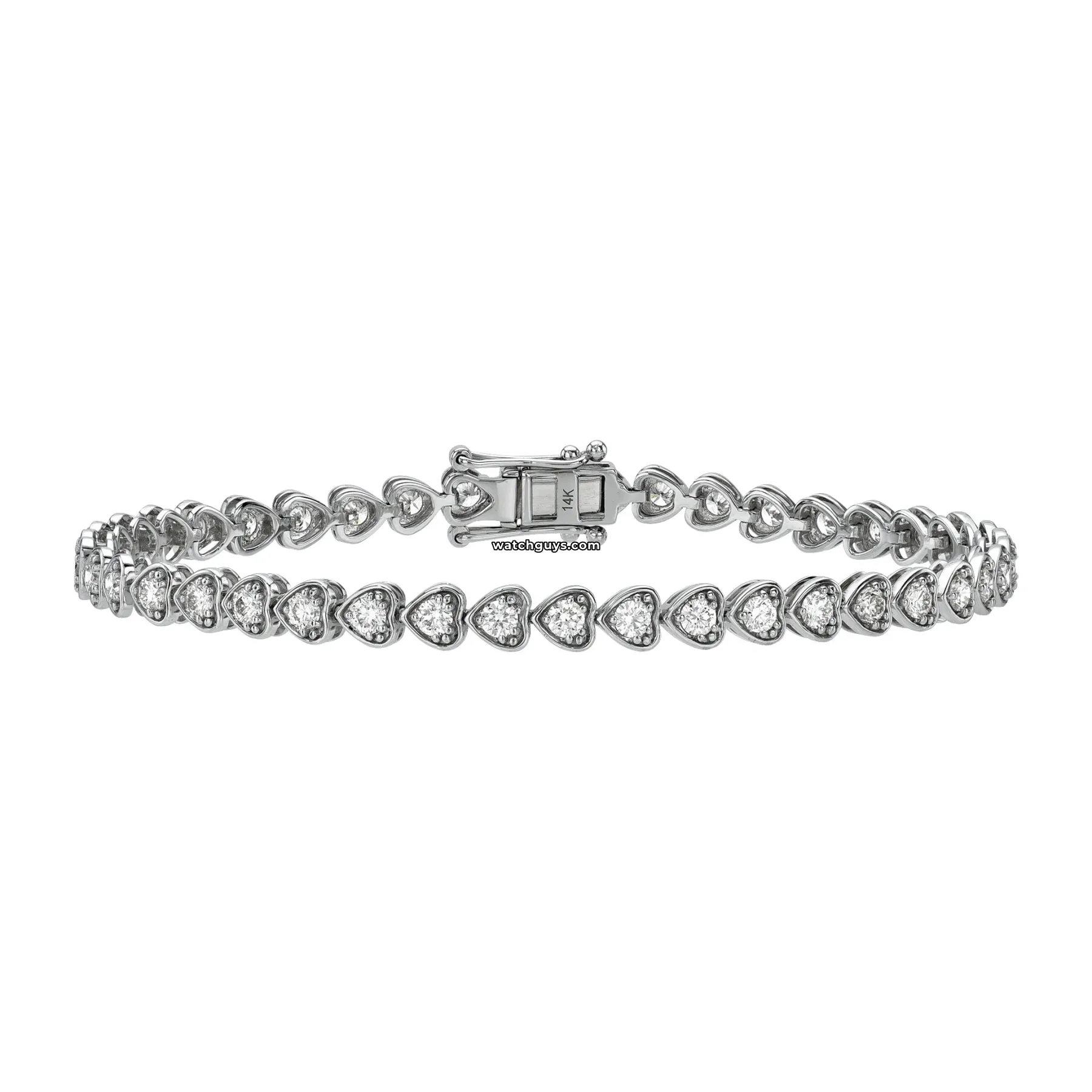 Heart Style Diamond Tennis Bracelet 14k White Gold