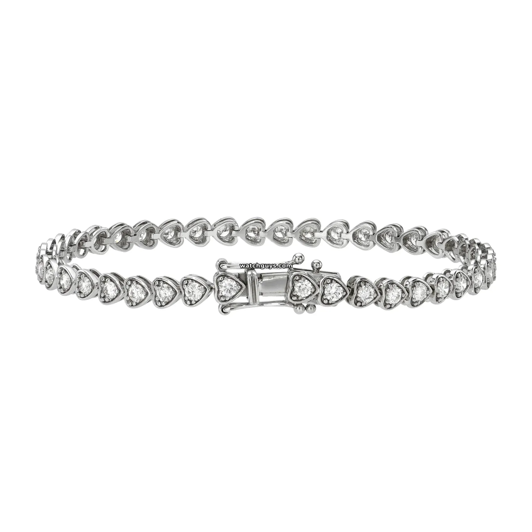 Heart Style Diamond Tennis Bracelet 14k White Gold