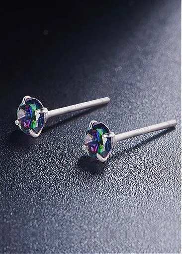 Hot Sale Colorful AAA Zircon Sterling Silver Four-Pronged Ear Studs