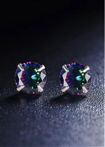Hot Sale Colorful AAA Zircon Sterling Silver Four-Pronged Ear Studs