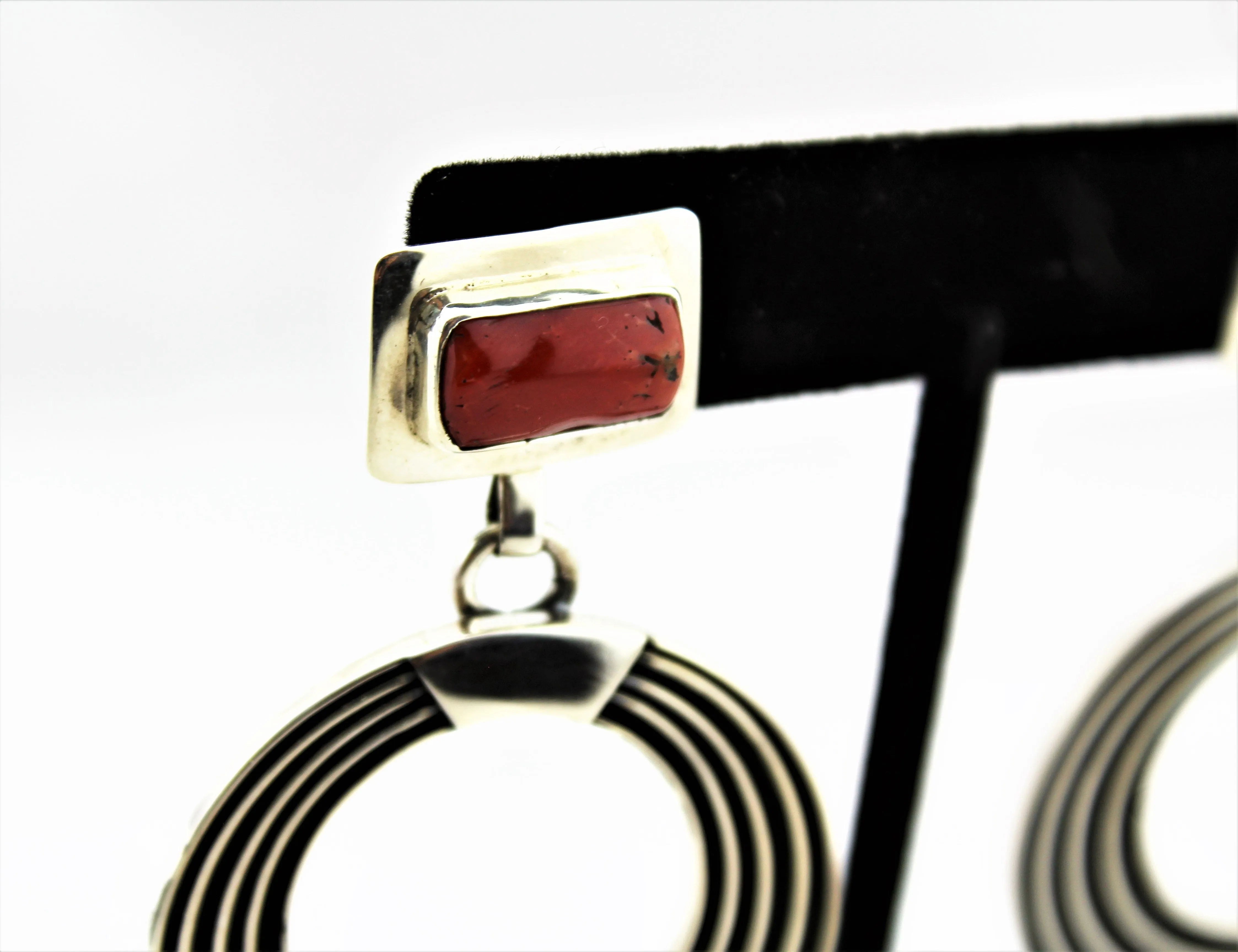 Jack Tom Round Sterling Coral Earrings