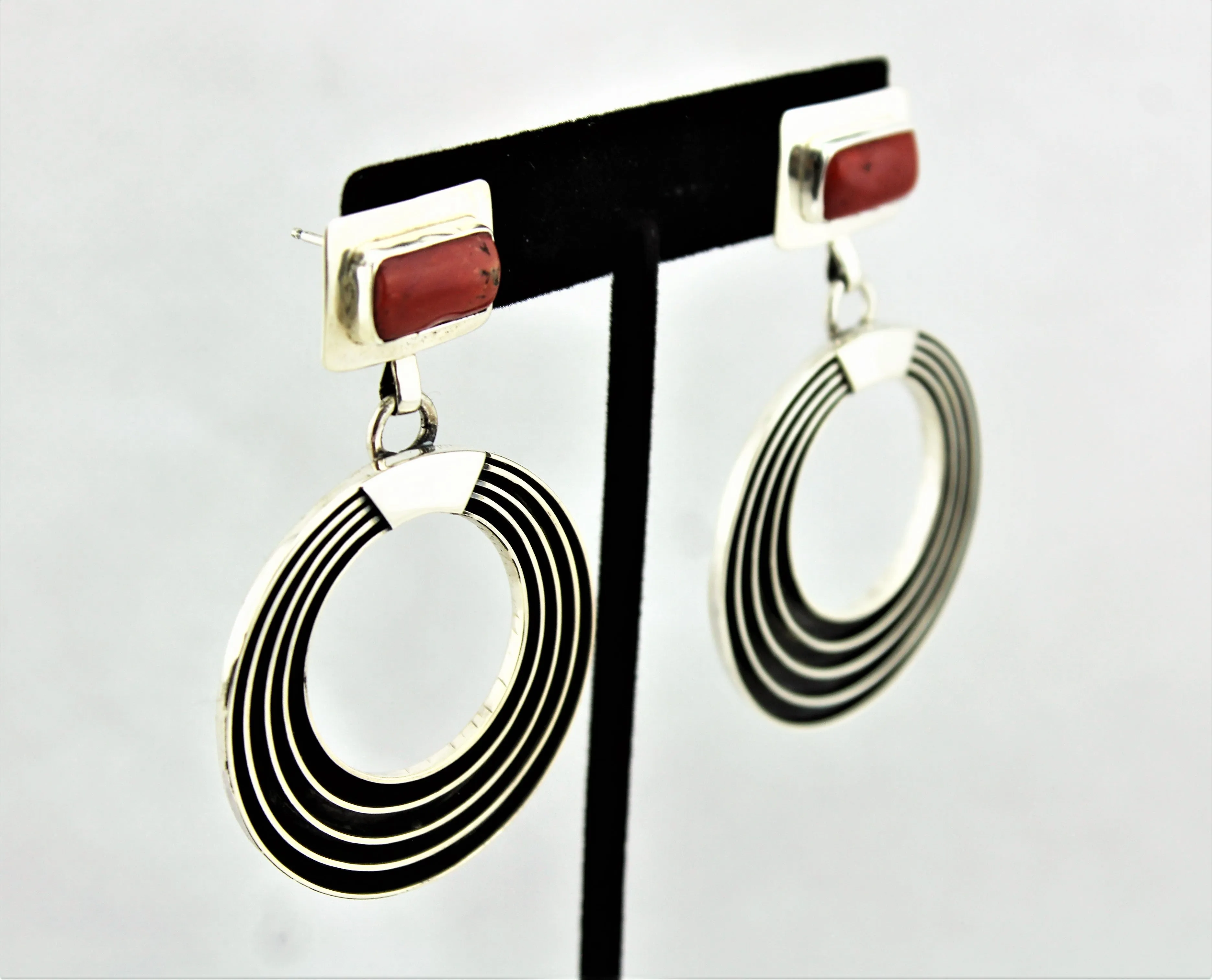 Jack Tom Round Sterling Coral Earrings