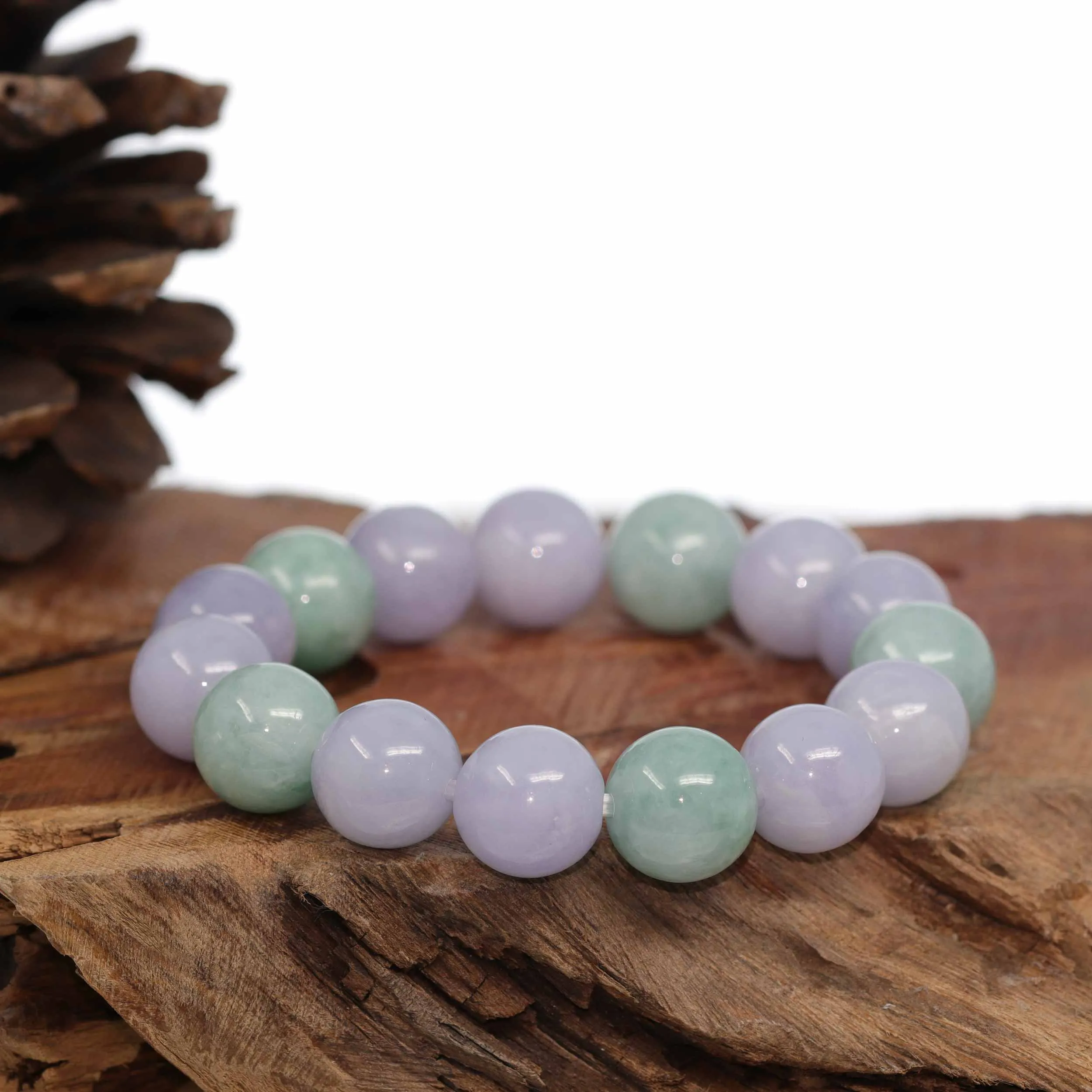 Jadeite Jade 13mm Round Green & Lavender Beads Bracelet ( 13 mm ) For Men