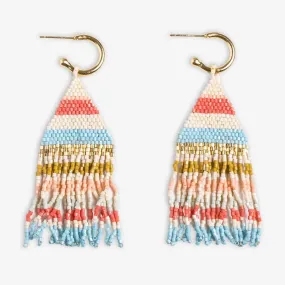 James Mini Gold Hoop Horizontal Stripes Beaded Fringe Earrings Amalfi