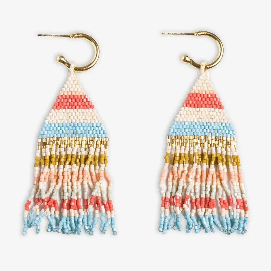 James Mini Gold Hoop Horizontal Stripes Beaded Fringe Earrings Amalfi