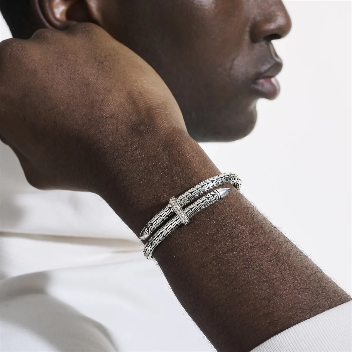 John Hardy Classic Chain Diamond Pave Bypass Flex Bracelet