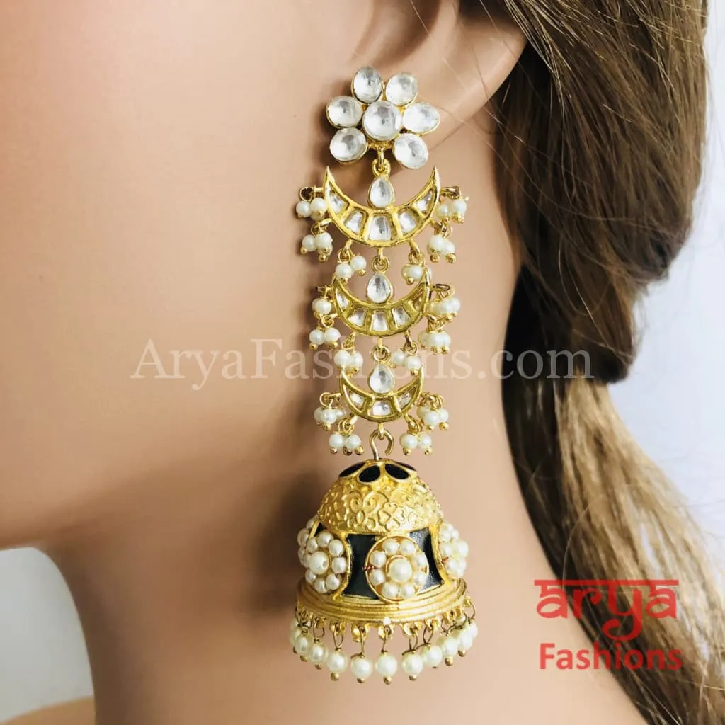 Kundan Long Jhumka Earrings/Black Meenakari/Kundan Jhumka/Party Earrings