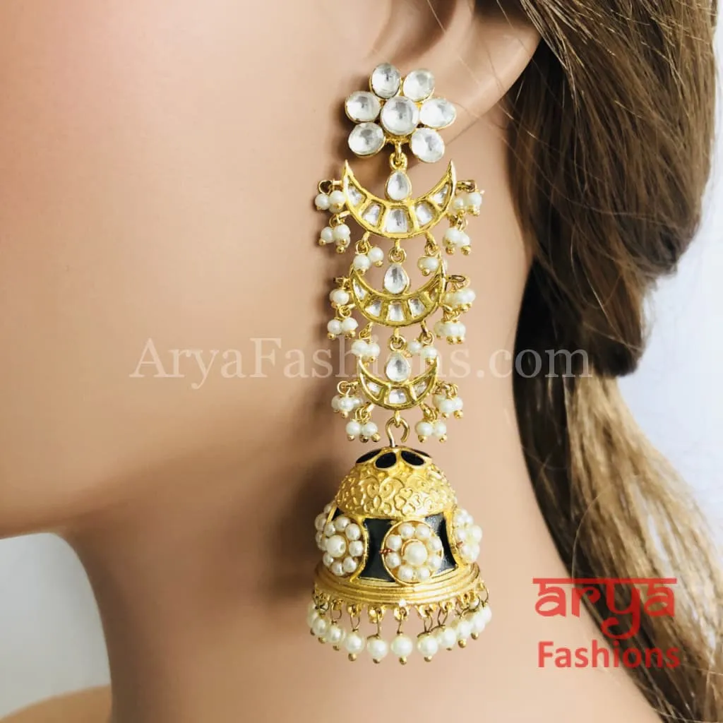 Kundan Long Jhumka Earrings/Black Meenakari/Kundan Jhumka/Party Earrings