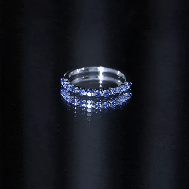 Lab Grown Blue Sapphire Floating Half Eternity Band Ring