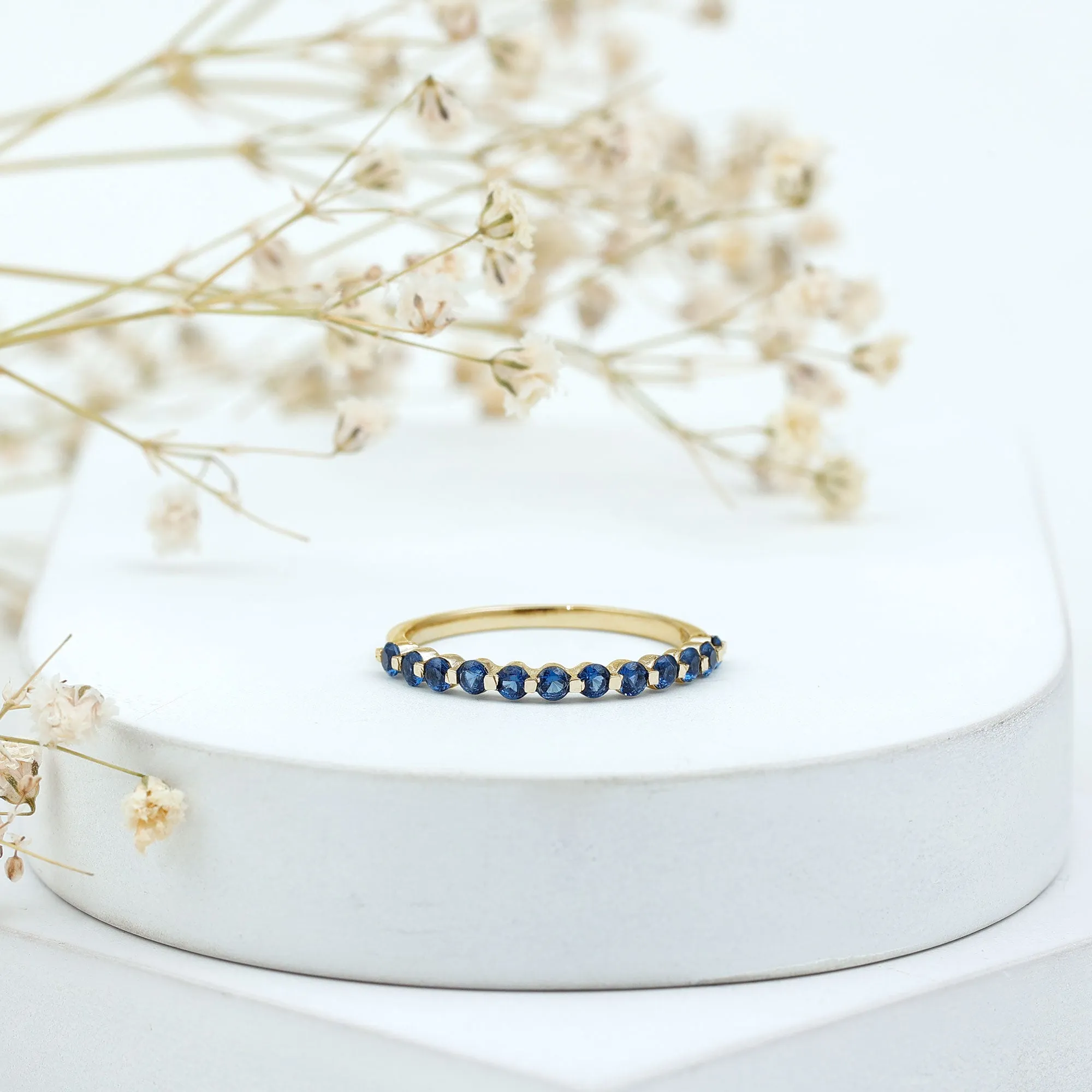 Lab Grown Blue Sapphire Floating Half Eternity Band Ring