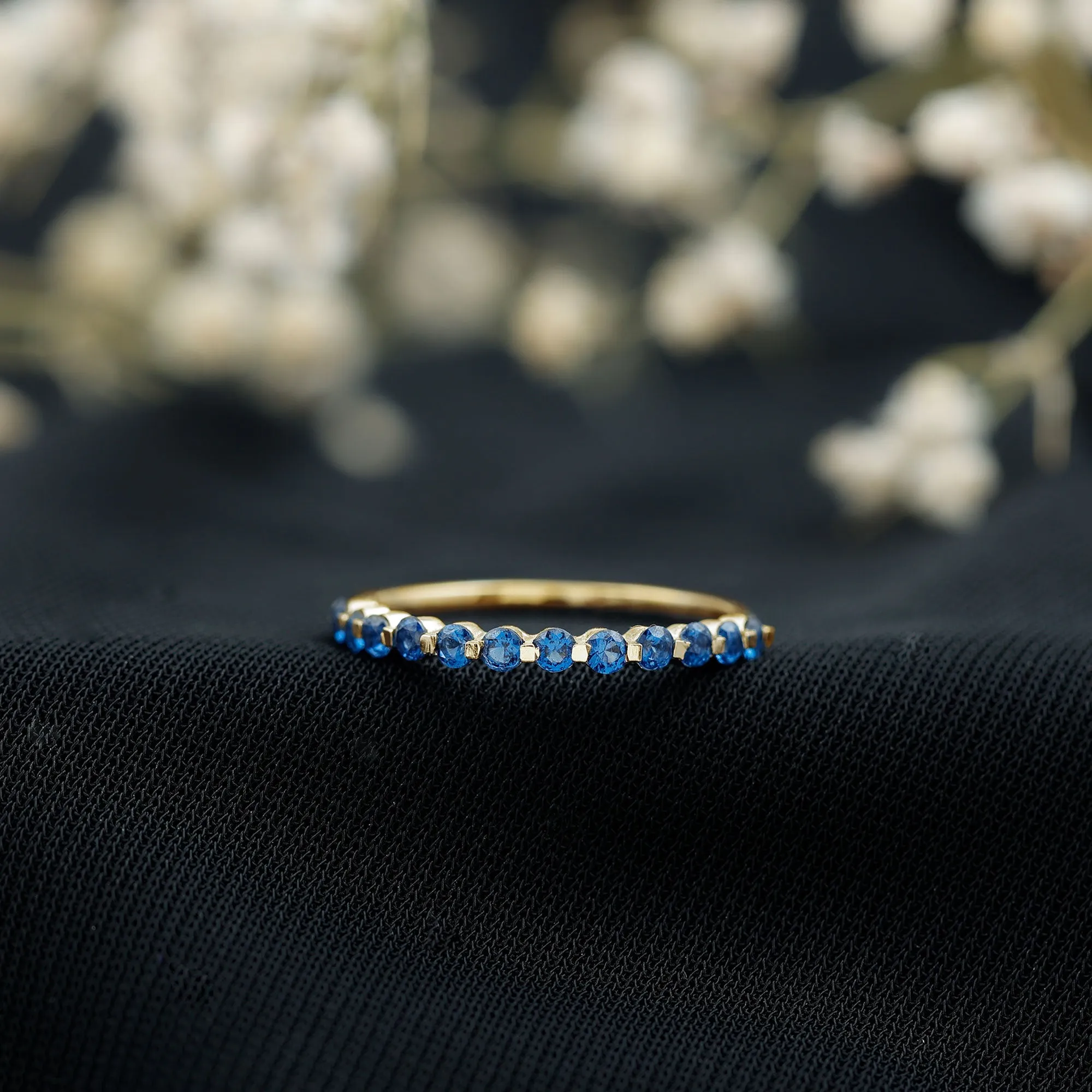 Lab Grown Blue Sapphire Floating Half Eternity Band Ring
