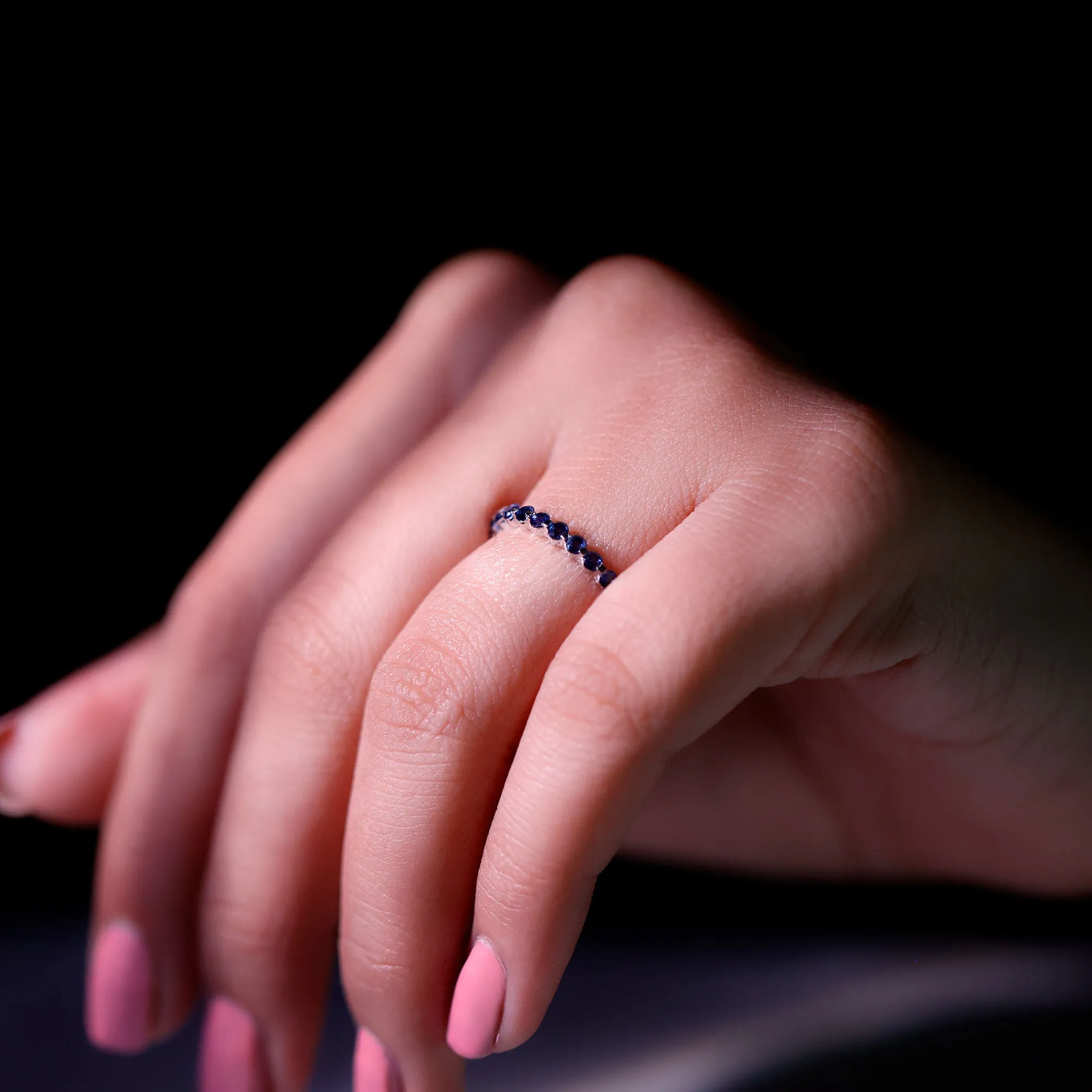 Lab Grown Blue Sapphire Floating Half Eternity Band Ring