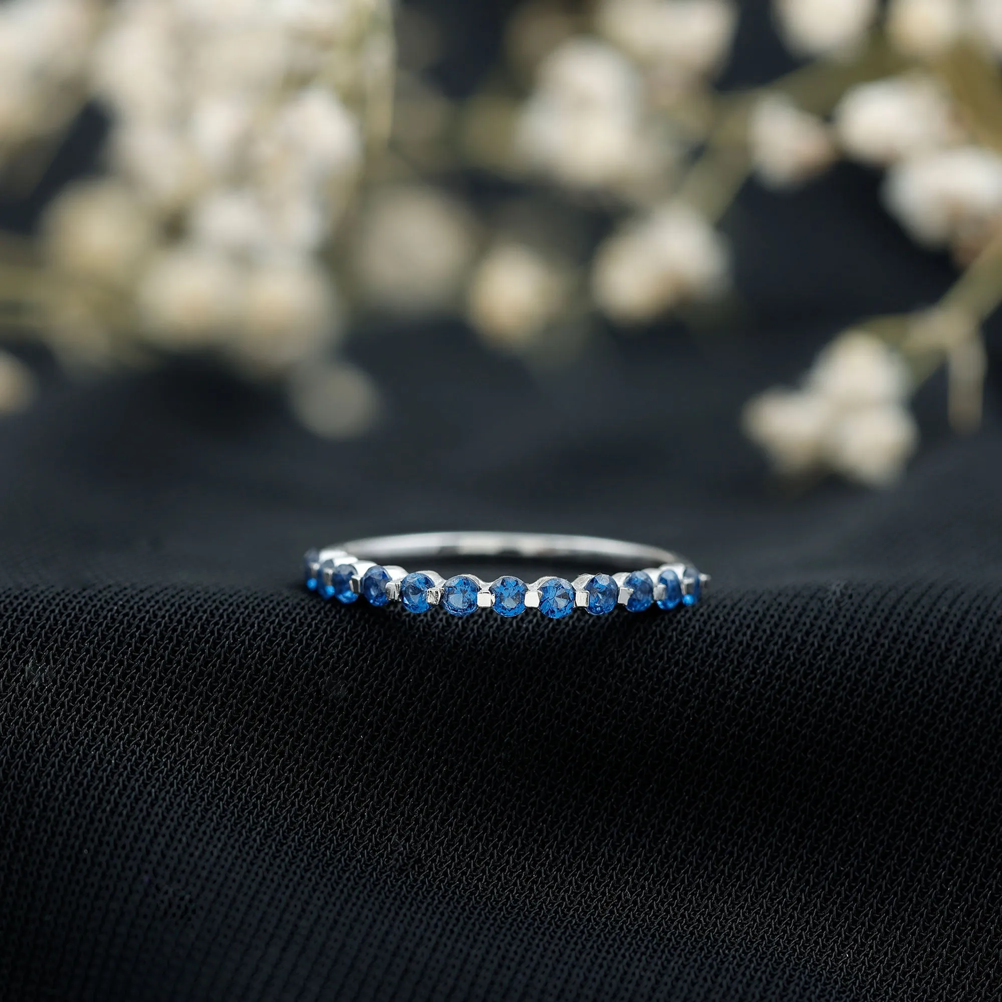 Lab Grown Blue Sapphire Floating Half Eternity Band Ring
